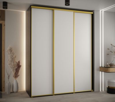 Armoire Cannes 1 à Portes Coulissantes 205,2/190/60 3 Portes (noir,blanc.doré)