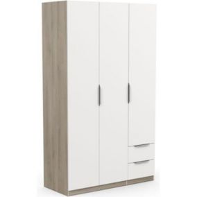 Armoire chêne kronberg et blanc mat - 3 Portes + 2 Tiroirs - 119,4 x 51,1 x 203 cm