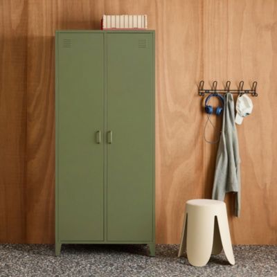 Armoire chambre dressing industriel métal kaki 2 portes. 4 étagères. 1 ...