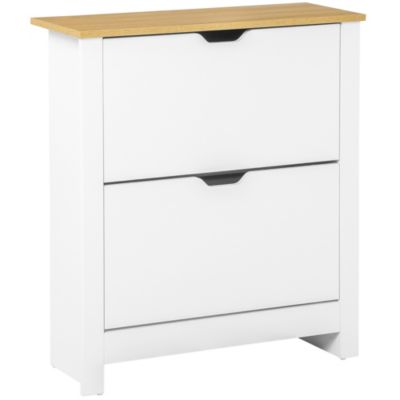 Armoire à chaussures 2 portes abattantes 2 compartiments blanc naturel