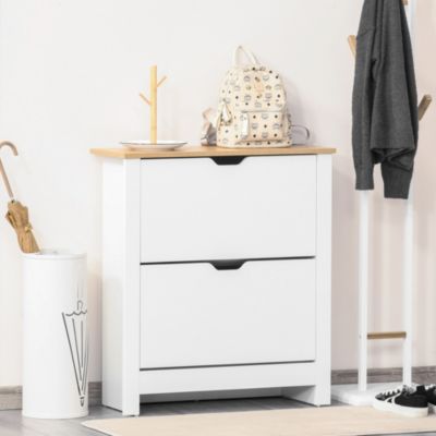 Armoire à chaussures 2 portes abattantes 2 compartiments blanc naturel