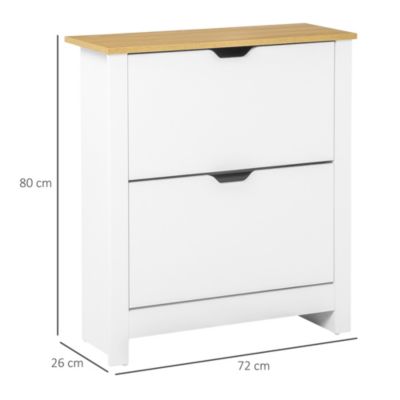 Armoire à chaussures 2 portes abattantes 2 compartiments blanc naturel