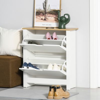 Armoire à chaussures 2 portes abattantes 2 compartiments blanc naturel