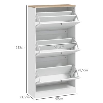 Armoire à chaussures 3 portes abattantes 2 compartiments panneaux particules blanc aspect chêne clair