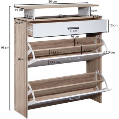 Armoire à chaussures Bois 80x94x24 cm Étagère à chaussures 16 paires FineBuy