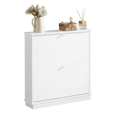 SoBuy FSR177-W Meuble à Chaussures Armoire à Chaussures Meuble Rangement Chaussures 2 Portes Abattantes Meuble Dentree Coffre Rangement Pour Chaussures Blanc