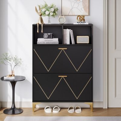 Armoire à chaussures d'entrée et buffet de salon,80x25x117cm,2 portes rabattables et 4 compartiments à chaussures