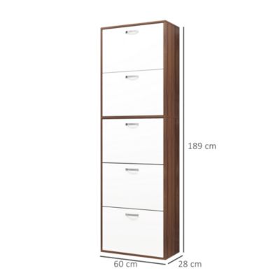 Armoire à chaussures meuble à chaussures design contemporain 5 portes abattantes bicolore blanc marron foncé imitation bois
