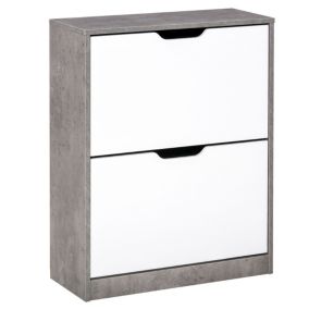 Armoire à chaussures meuble à chaussures dim. 62L x 26l x 81H cm 2 portes abattantes blanc effet béton ciré