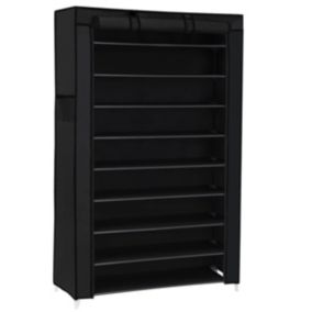 Armoire à chaussures noire à 10 niveaux avec housse de protection et fermeture éclair - L88 x H160 cm