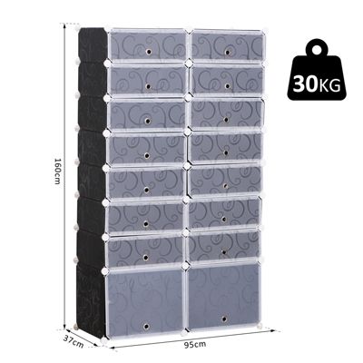 Armoire à chaussures range chaussures L 95 x l 37 x H 160 cm 14 cubes rectangulaires et 2 grands cubes noir et blanc