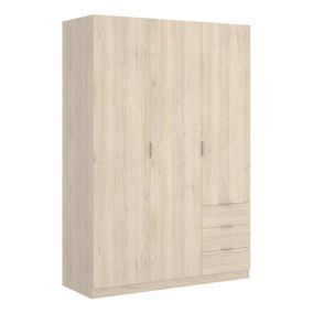 Armoire Cimone, Cintre pour chambre à coucher, Armoire avec 3 portes battantes et 3 tiroirs, 121x52h184 cm, Chêne