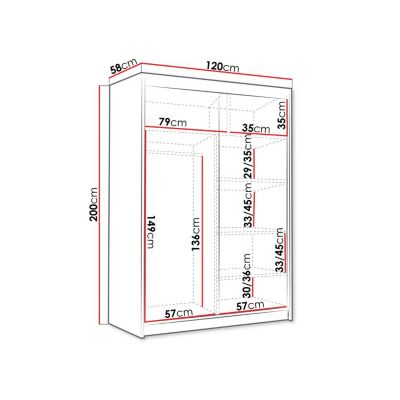 Armoire Closico Fornix III, Nombre d'étagères: 5, 200x120x58cm