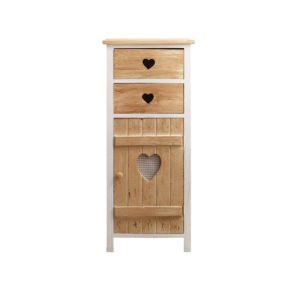 Armoire Commode 2 Tiroirs 1 Port Bois Beige Shabby 84x37x30