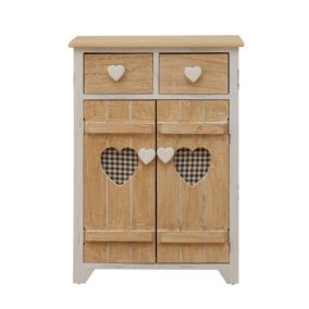 Armoire Commode 2 Tiroirs 2 Porte Bois Clair Blanc Vintage Retro 70x51x30