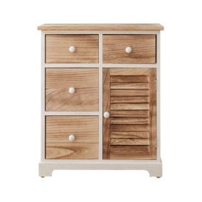 Armoire Commode Blanc Marron 4 Tiroirs 1 Porte Bois 70x60x30