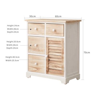 Armoire Commode Blanc Marron 4 Tiroirs 1 Porte Bois 70x60x30