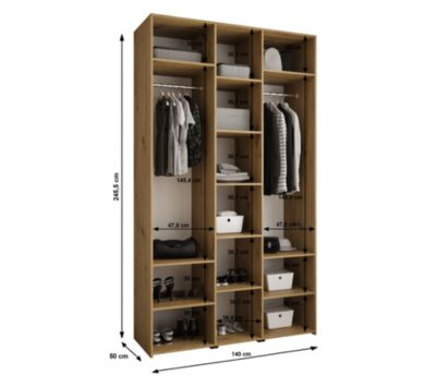 Armoire Como 1 a portes battantes H. 245 x L. 140 x P. 50, 3 portes