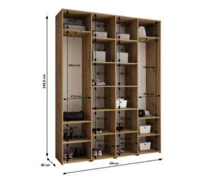 Armoire Como 1 a portes battantes H. 245 x L. 200 x P. 40, 4 portes