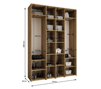 Armoire Como 3 a portes battantes H. 245 x L. 170 x P. 40, 4 portes