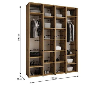 Armoire Como 3 a portes battantes H. 245 x L. 200 x P. 50, 4 portes