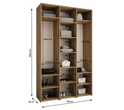 Armoire Como 4 a portes battantes H. 245 x L. 150 x P. 40, 3 portes