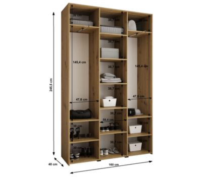 Armoire Como 4 a portes battantes H. 245 x L. 160 x P. 40, 3 portes