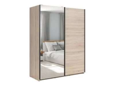 Armoire coulissante avec miroir coloris chêne Sonoma - Longueur 220 x Profondeur 60 x Hauteur 195,5 cm