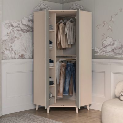 Armoire d'angle 2 portes Alycia Beige et Gris