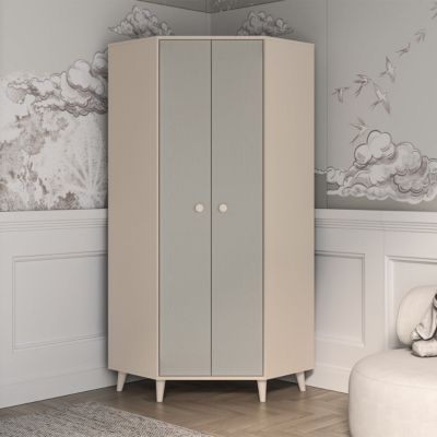 Armoire d'angle 2 portes Alycia Beige et Gris