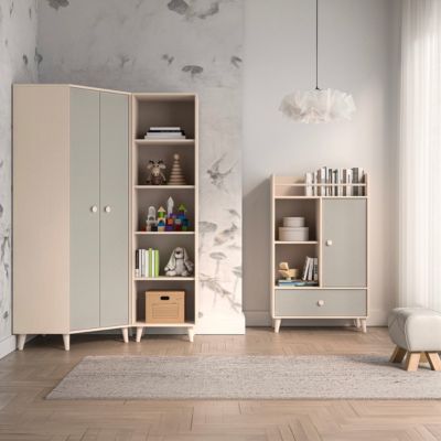 Armoire d'angle 2 portes Alycia Beige et Gris