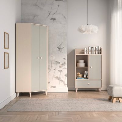 Armoire d'angle 2 portes Alycia Beige et Gris