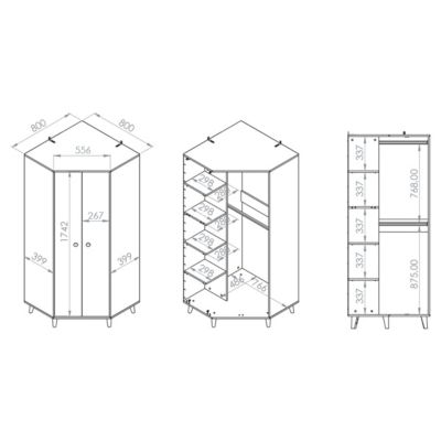 Armoire d'angle 2 portes Alycia Beige et Gris