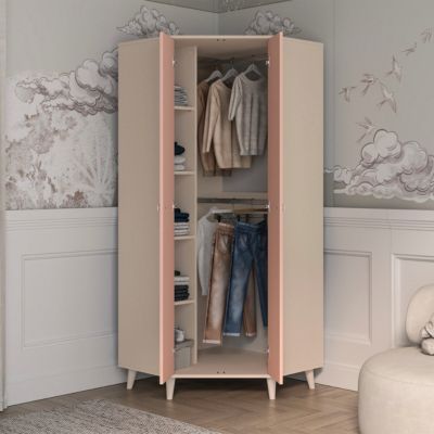 Armoire d'angle 2 portes Alycia Beige et Rose