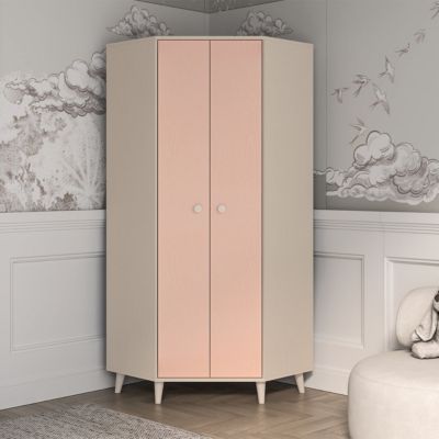 Armoire d'angle 2 portes Alycia Beige et Rose