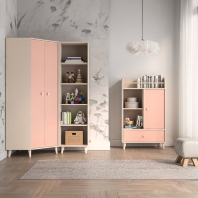 Armoire d'angle 2 portes Alycia Beige et Rose