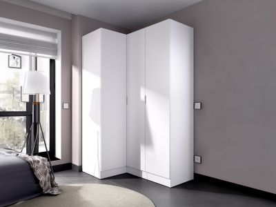 Armoire d'angle 3 portes - L132 cm - Blanc - LISTOWEL