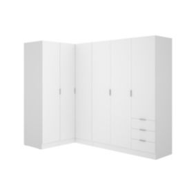 Armoire d'angle 6 portes et 3 tiroirs - L213 cm - Blanc - LISTOWEL