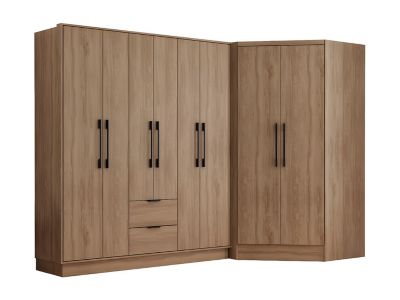 Armoire d'angle 8 portes et 2 tiroirs - L263 cm - Coloris : Naturel - FEOVA