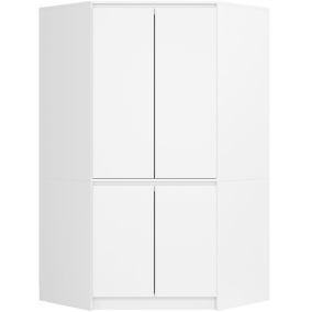 Armoire d'angle AKORD S100 Blanche 100 cm 4 portes façade Blanche 6 étagères 100x50x180 cm