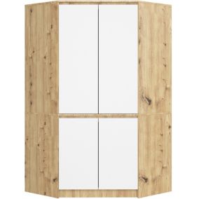 Armoire d'angle AKORD S100 Chêne Artisan 100 cm 4 portes façade Blanche 6 étagères 100x50x180 cm