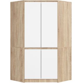 Armoire d'angle AKORD S100 Chêne Sonoma 100 cm 4 portes façade Blanche 6 étagères 100x50x180 cm