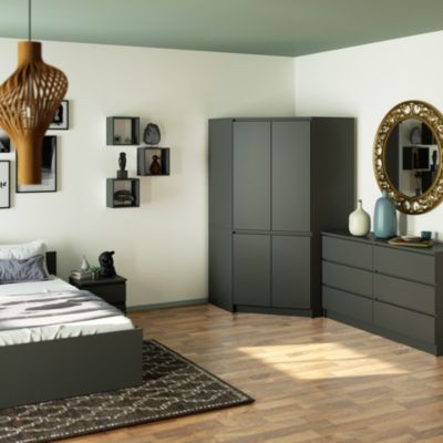 Armoire d'angle AKORD S100 Gris Graphite 100 cm 4 portes façade Gris Graphite 6 étagères 100x50x180 cm