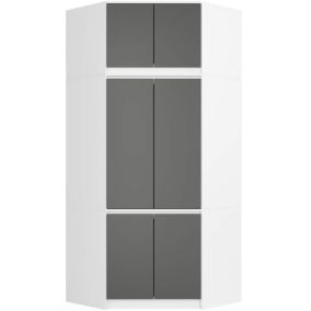 Armoire d'angle avec surmeuble AKORD S100 Blanche 100 cm 6 portes façade Gris Graphite 100x50x235 cm