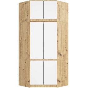 Armoire d'angle avec surmeuble AKORD S100 Chêne Artisan 100 cm 6 portes façade Blanche 100x50x235 cm