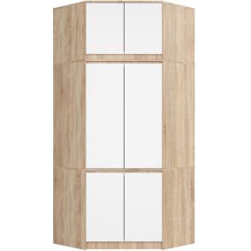 Armoire d'angle avec surmeuble AKORD S100 Chêne Sonoma 100 cm 6 portes façade Blanche 100x50x235 cm