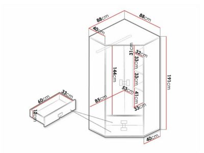 Armoire d'angle Florevi 114, Nombre d'étagères: 3, 191x88x88cm