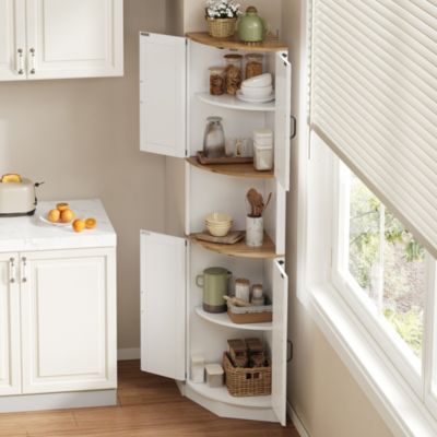 Armoire d'Angle, Meuble de Rangement 5 Niches Style Campagne Chic avec Dispositif Anti-Basculement - 39,5x39,5x180 cm - Blanc