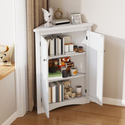 Armoire d'Angle - Meuble de Rangement avec 2 Portes et 3 Étagères pour Gain de Place - MDF Laqué - Blanc