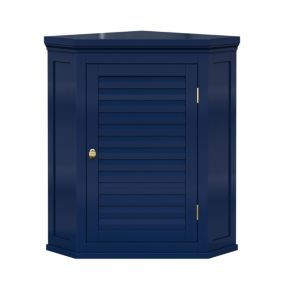 Armoire d'angle murale effet bois bleu avec porte façon persienne